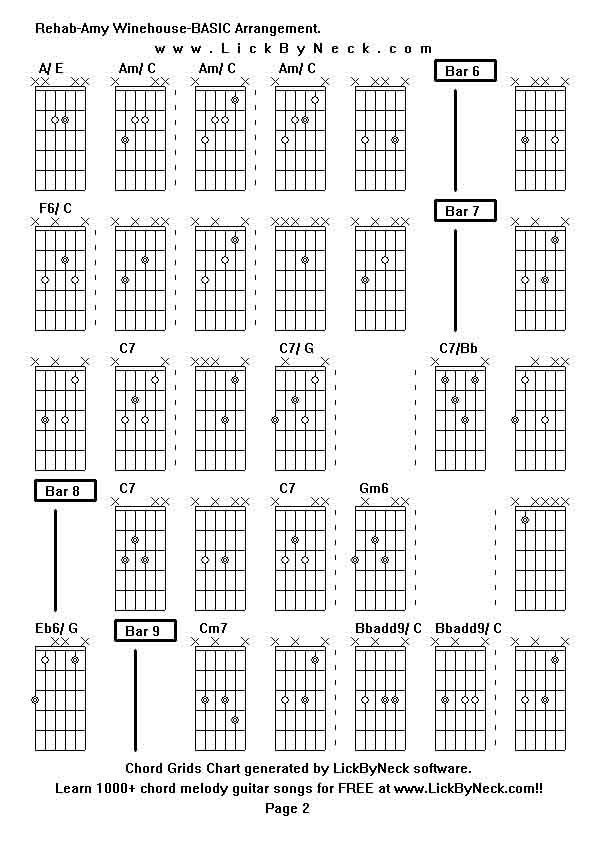 Chord Grids Chart of chord melody fingerstyle guitar song-Rehab-Amy Winehouse-BASIC Arrangement,generated by LickByNeck software.